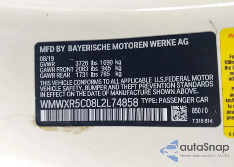 2020 Mini Cooper S из США, поврежденный, VIN WMWXR5C08L2L74858